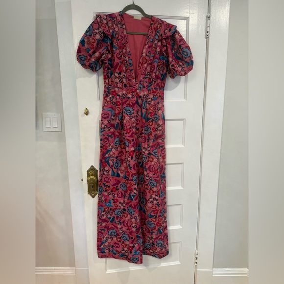 Farm Rio Floral V-Neck Wide-Leg Jumpsuit in Pink & Blue - Picture 2 of 7